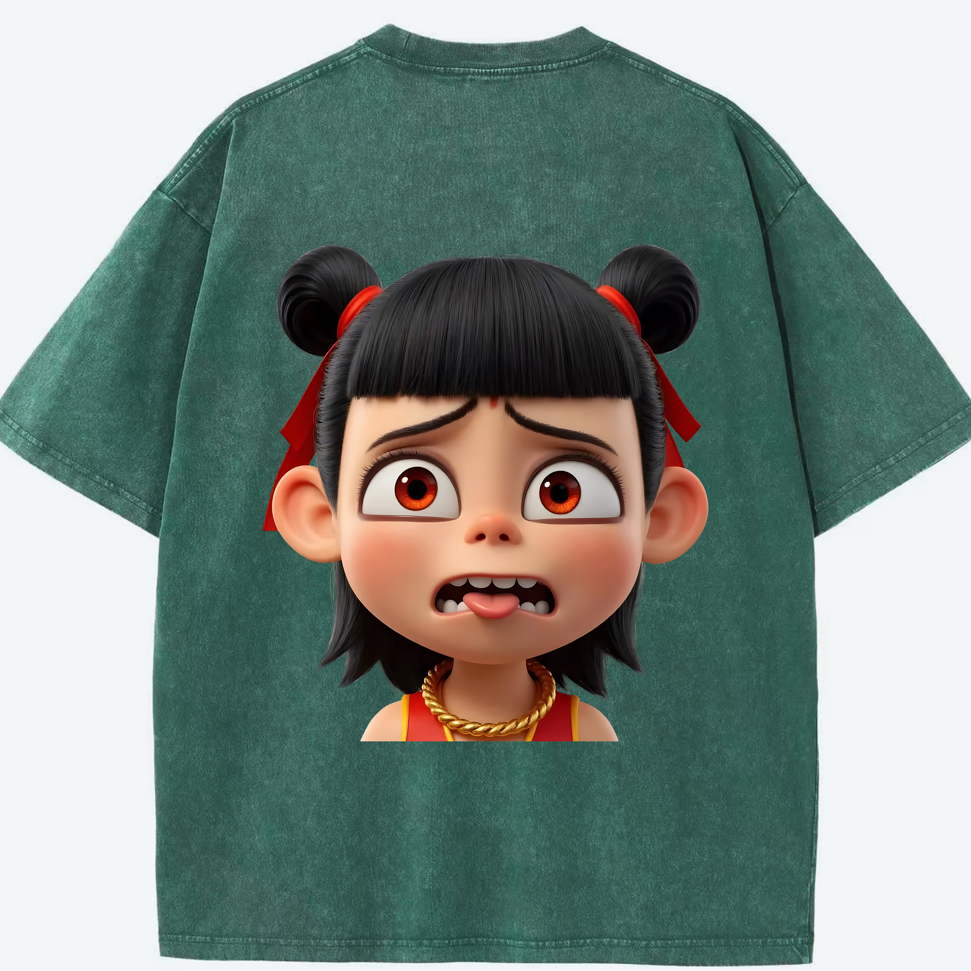 （画像用） Ne Zha 2 ナタ 魔童の大暴れ 綿100% ヴィンテージ風 半袖Tシャツ（背面プリント）